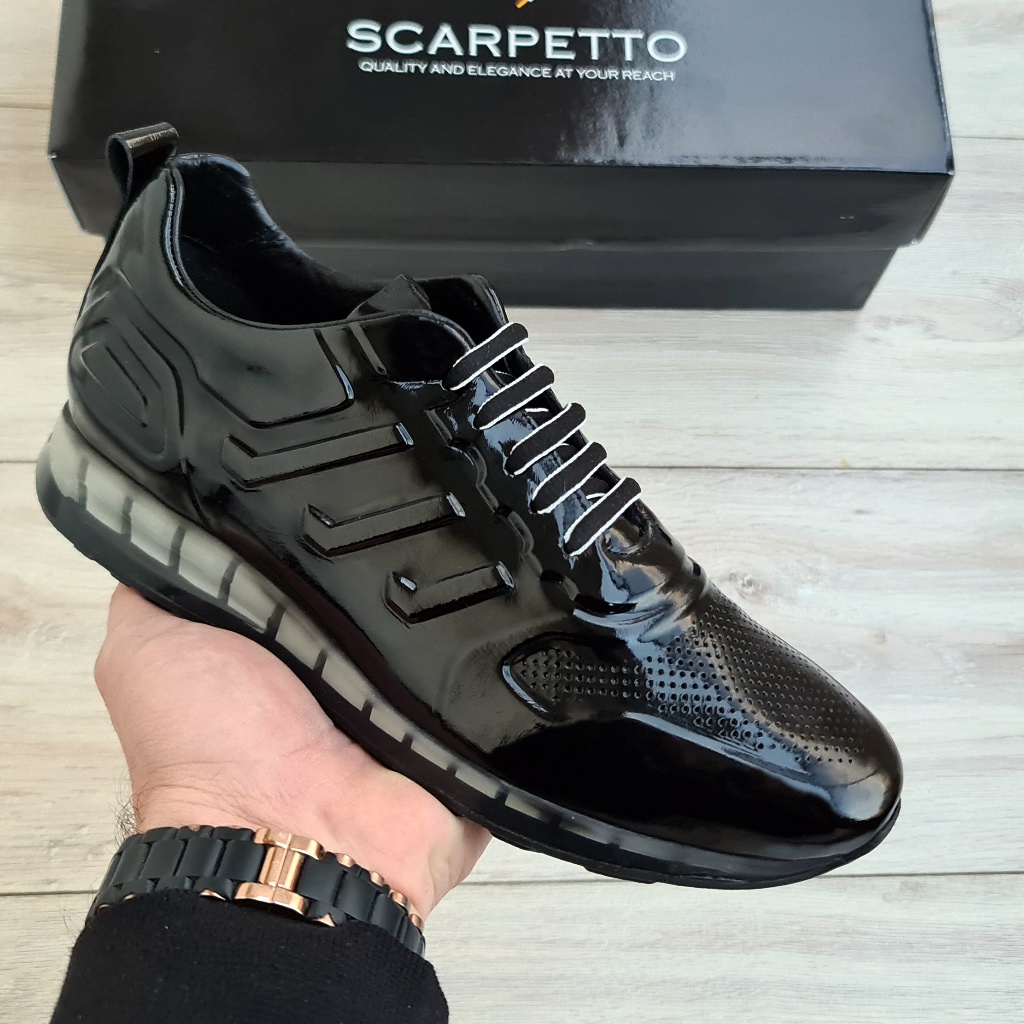 Black Patent Leather Sneakers For Men